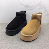 真皮女鞋 工厂2024处理冬款 断码 雪地靴牛皮厚底套脚绒里舒适女短靴