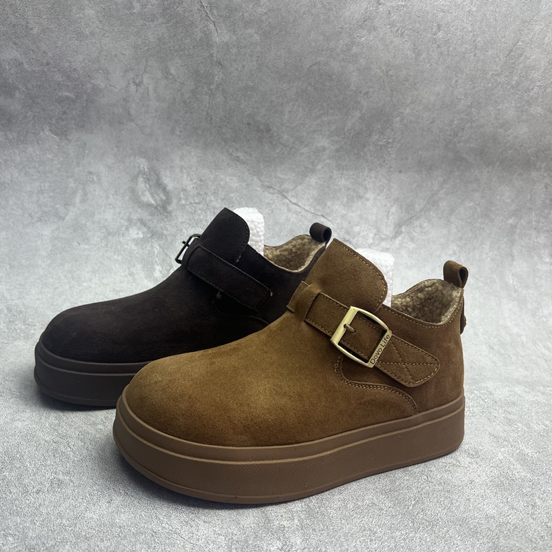 2025断码真皮秋冬新款女鞋厚底短靴工厂时尚牛皮套脚绒里女靴子