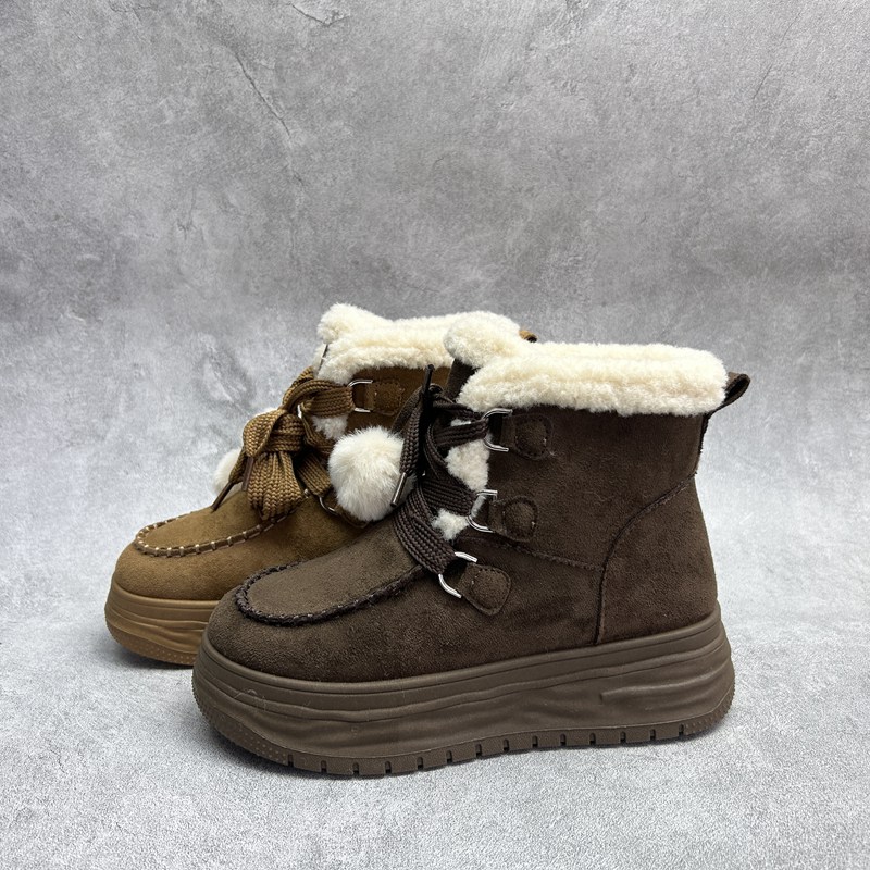 工厂2025秋冬断码绒面女鞋雪地靴厚底休闲舒适保暖时尚套脚短靴