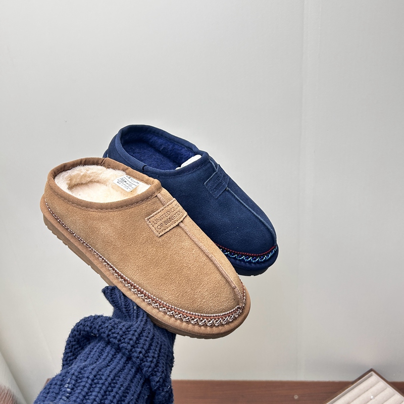 2025断码秋冬新款平底真皮女鞋工厂包头时尚套脚牛皮真毛女拖鞋