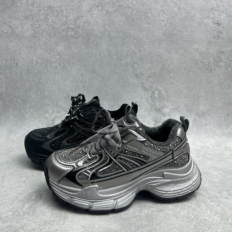 2025处理秋季断码厚底超纤女鞋圆头拼接网布休闲工厂加棉老爹鞋,女鞋,老爹鞋,淘宝优惠券,粉丝福利购,淘宝优惠卷