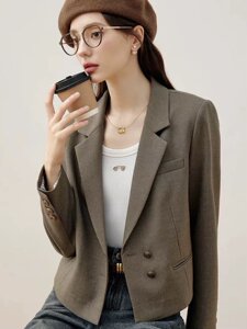 2026年秋季新款短款西装外套女小个子时髦通勤休闲西服外套学院风