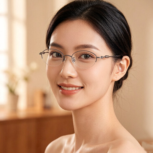 PORTS宝姿半框眼镜架超轻钛架 女款经典小框高度数近视镜POF22538