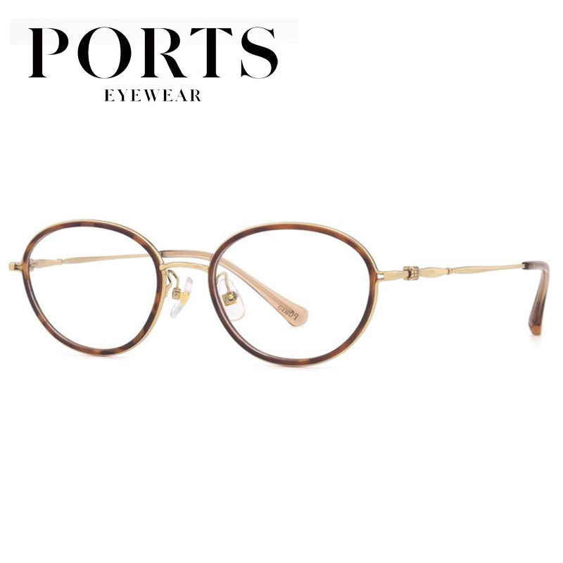 PORTS宝姿女圆形金属眼镜架防蓝光金色复古眼镜框 高度数POF22610
