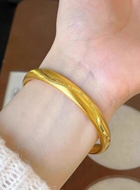 金店同款仿黄金包银拉丝波浪纹手镯子轻奢仿金包银假五金三金首饰
