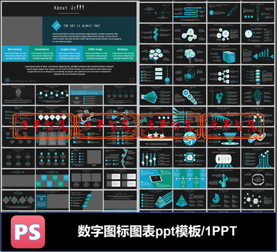 商务图表图标趋势图研究技术科研ppt模板可编辑素材