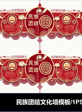 红色民族团结 文化墙PSD格式可编辑素材