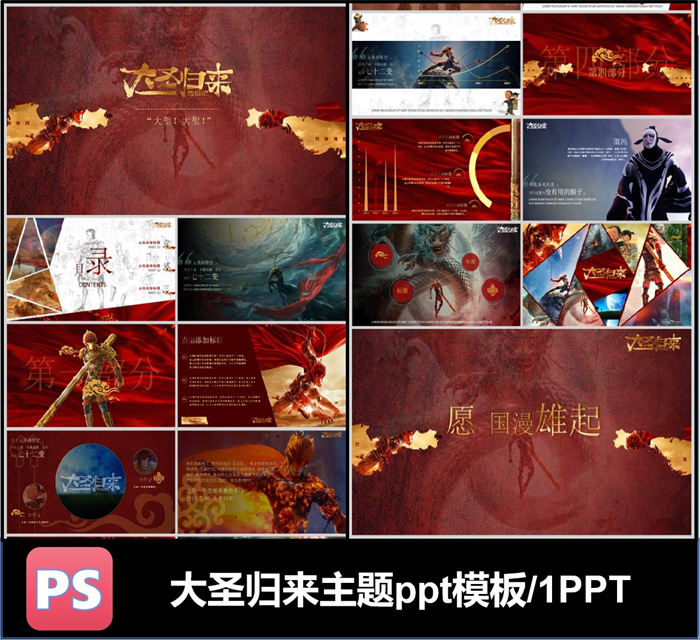 西游记孙悟空大圣归来电影动画漫画ppt模板可编辑素材品牌推广影