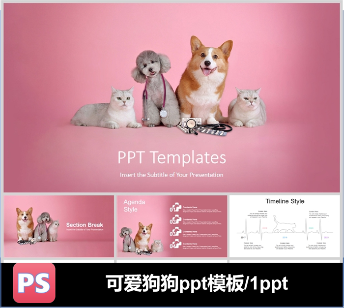 兽医诊所服务狗狗服务ppt模板可编辑素材