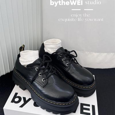 bytheWEI【秘密小皮鞋】2025春季新款手抓纹德比小皮鞋厚底乐福鞋