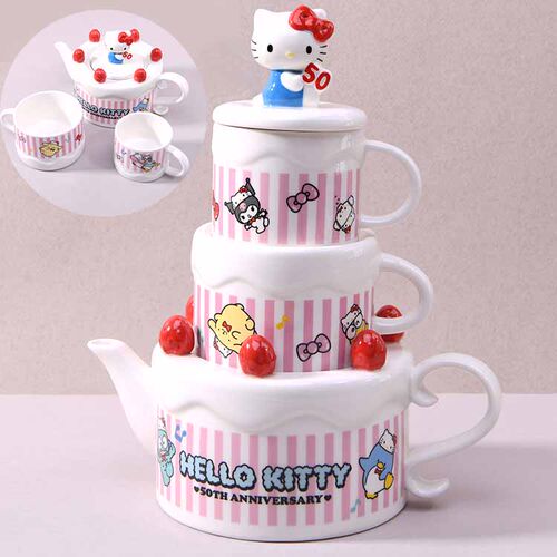 日本进口kitty50周年限定款迪士尼爱丽丝陶瓷茶壶茶杯咖啡牛奶杯