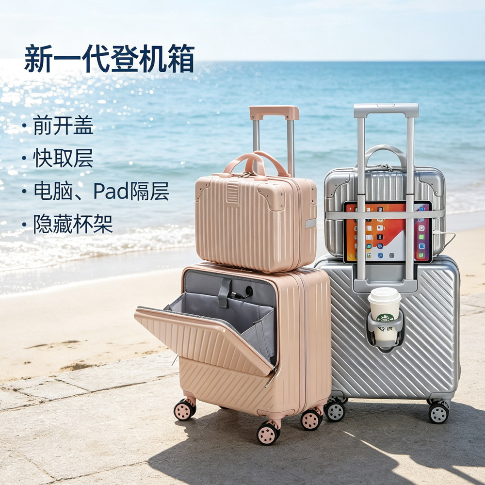 欧曼斐前开盖行李箱女18寸登机箱