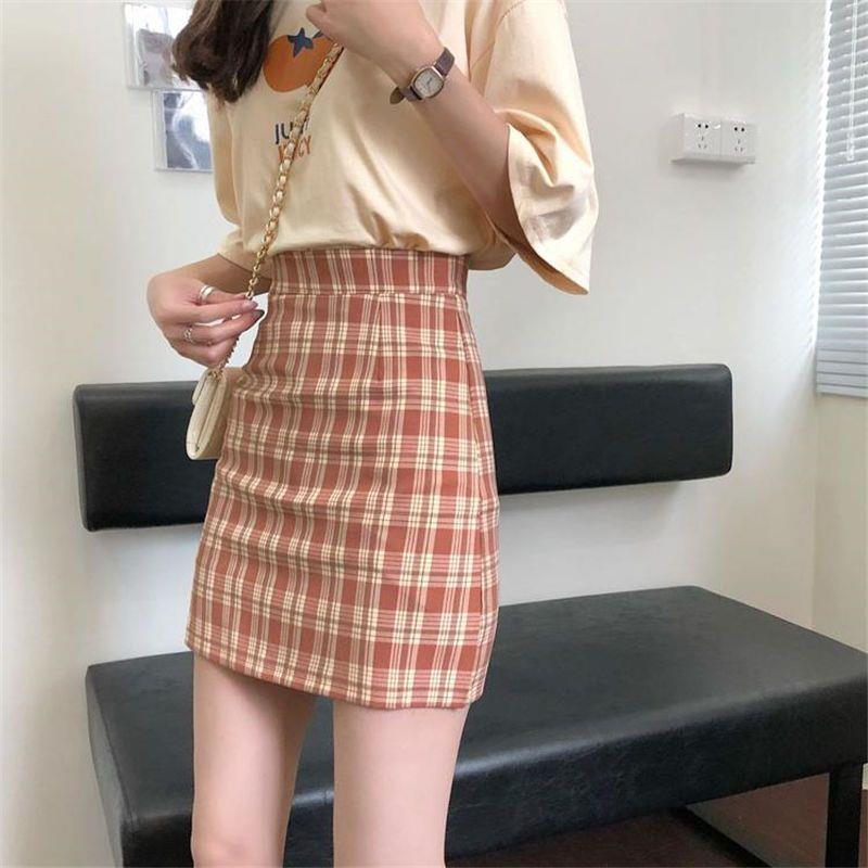 Plaid skirt retro a-line skirt plaid bag hip skirt anti-ligh