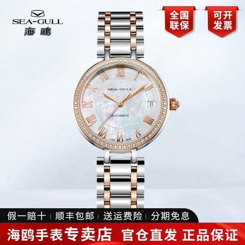 正品海鸥手表女士时尚镶钻商务休闲精钢全自动机械表女表717.417L
