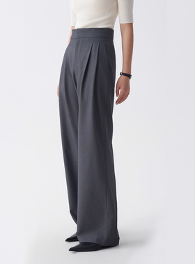 LIMONN｜正装面试通勤气质深灰色休闲裤阔腿裤女高腰西裤拖地裤子