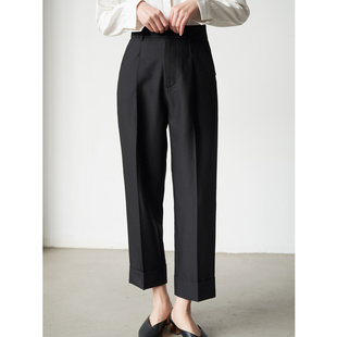 新款 夏装 女垂感通勤百搭显瘦休闲裤 LIMONN高腰直筒九分面试西裤