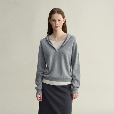 LIMONN |秋冬新款休闲简约设计感连帽拉链假两件针织衫上衣