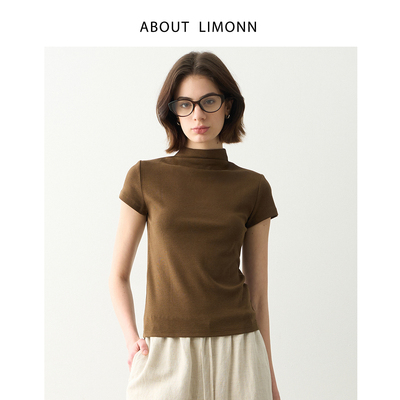 LIMONN |显瘦整夏 环保竖坑条面料 修身小飞袖半高领短袖T恤