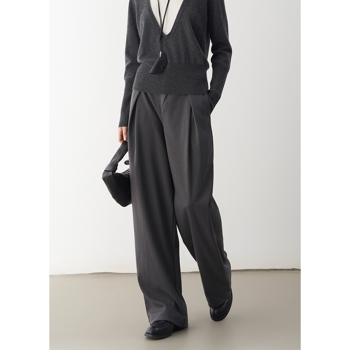 LIMONN男友风灰色垂感西装裤女秋冬魔术贴阔腿西裤,女装/女士精品,西装裤/正装裤,淘宝优惠券,粉丝福利购,淘宝优惠卷