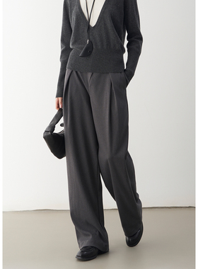 LIMONN男友风灰色垂感西装裤女秋冬魔术贴阔腿西裤