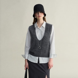 LIMONN 一件别致舒适的桑蚕丝羊绒衫马甲 拉绒V领套头背心叠穿秋