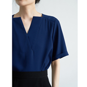 LIMONN经典 女夏 衬衫 版 小心机极简气质衬衣通勤职业设计感V领短袖