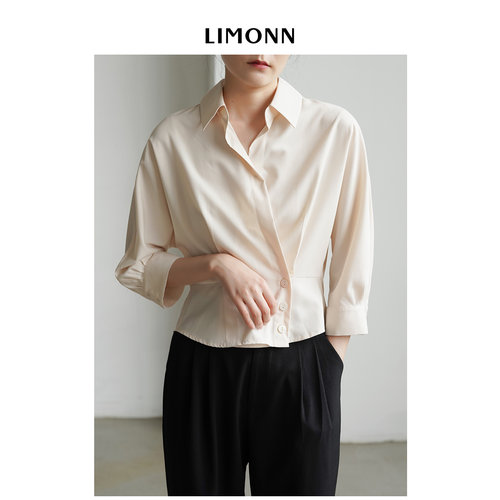 LIMONN通勤七分袖七分袖V领衬衫