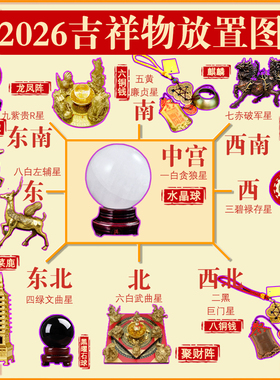 2026年丙午马年九宫方位吉祥物 化五黄二黑三碧七赤星 旺五大吉星
