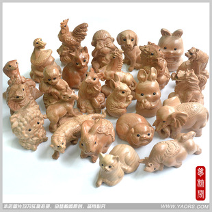 正品桃木原木无漆十二生肖动物摆件把件鼠牛虎兔龙蛇马羊猴鸡狗猪