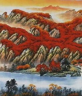 H102403林春成小丈二国画热销旭日东升字画 鸿运当头聚宝盆山水画