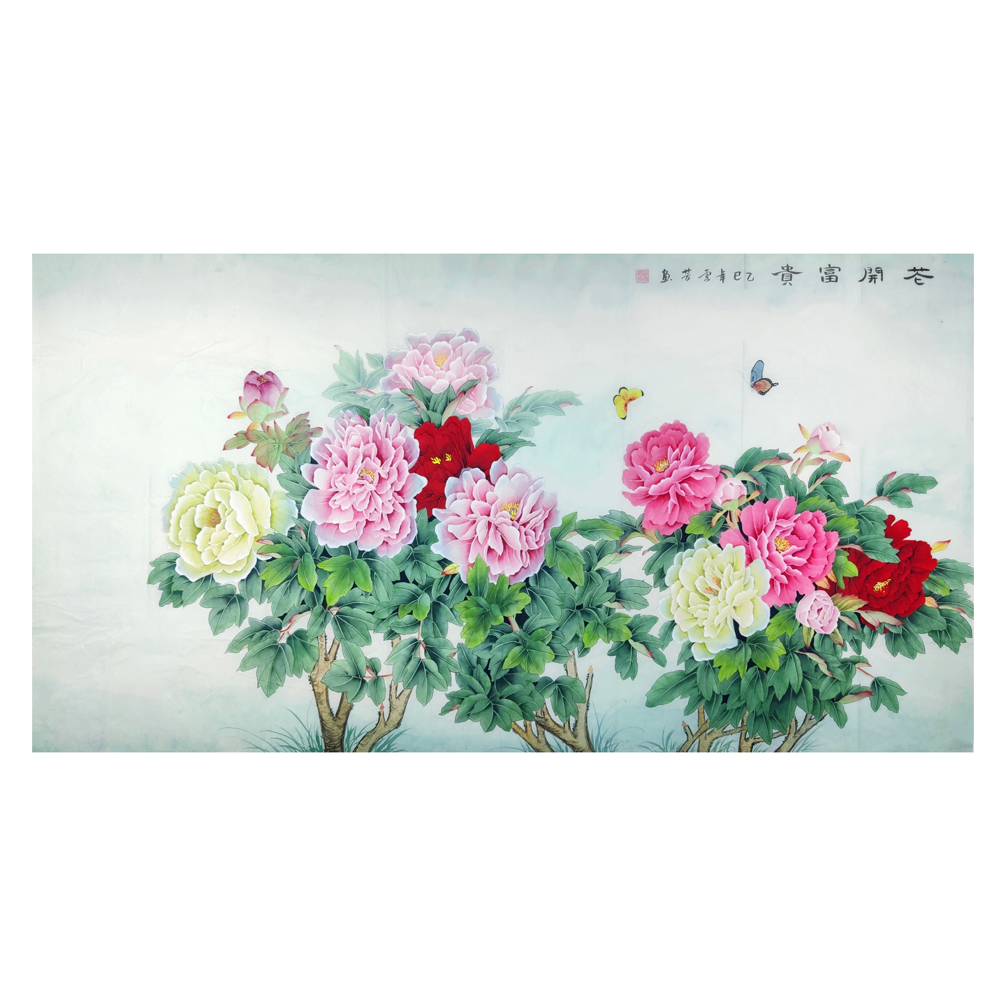 牡丹国画工笔画纯手绘客厅装饰画