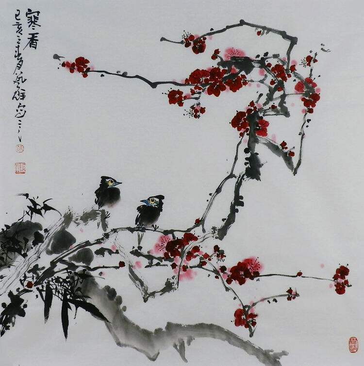 手绘字画客厅装饰书画热销I062478孙艺群四尺斗方国画花鸟画梅花