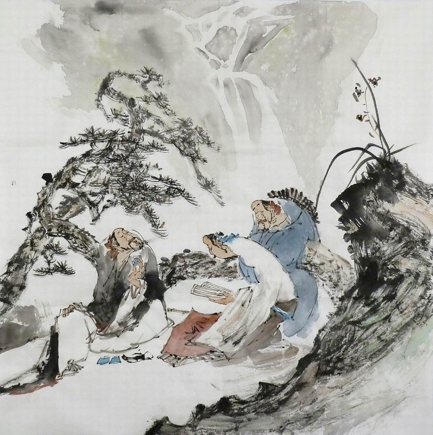 人物琴棋书画国画无款纯手绘字画客厅装饰画四尺斗方写意水墨画GG