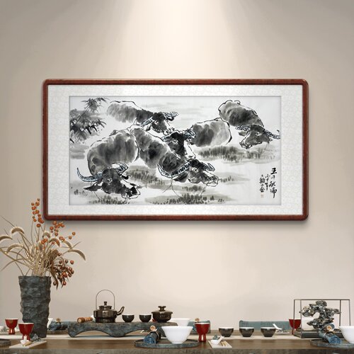 手绘国画五牛图五牛献瑞中式客厅办公室装饰画玄关四尺方翰GG136