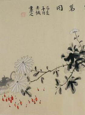 手绘字画客厅装饰画热销I06049x老铁三尺斗方水墨国画花鸟画菊花