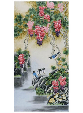 葡萄国画工笔画纯手绘中式装饰画客厅走廊办公室无款精品136GG