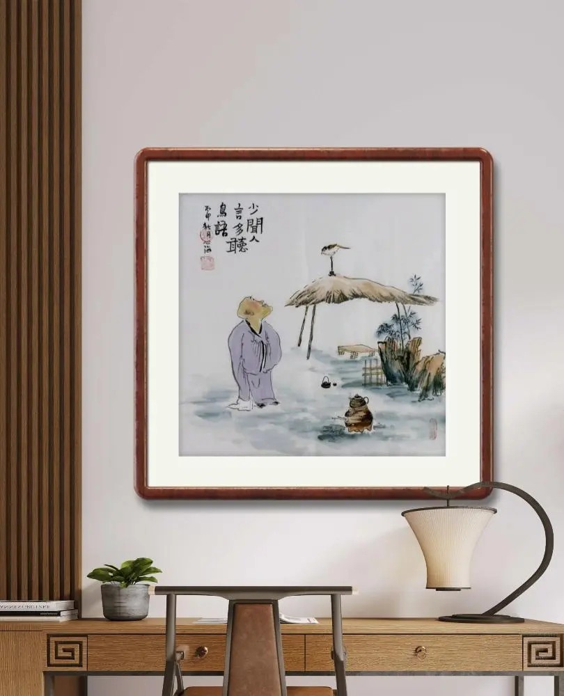 国画装饰画禅意人物画手绘字画心海居士三尺斗方听鸟玩鹤钓鱼GG图片