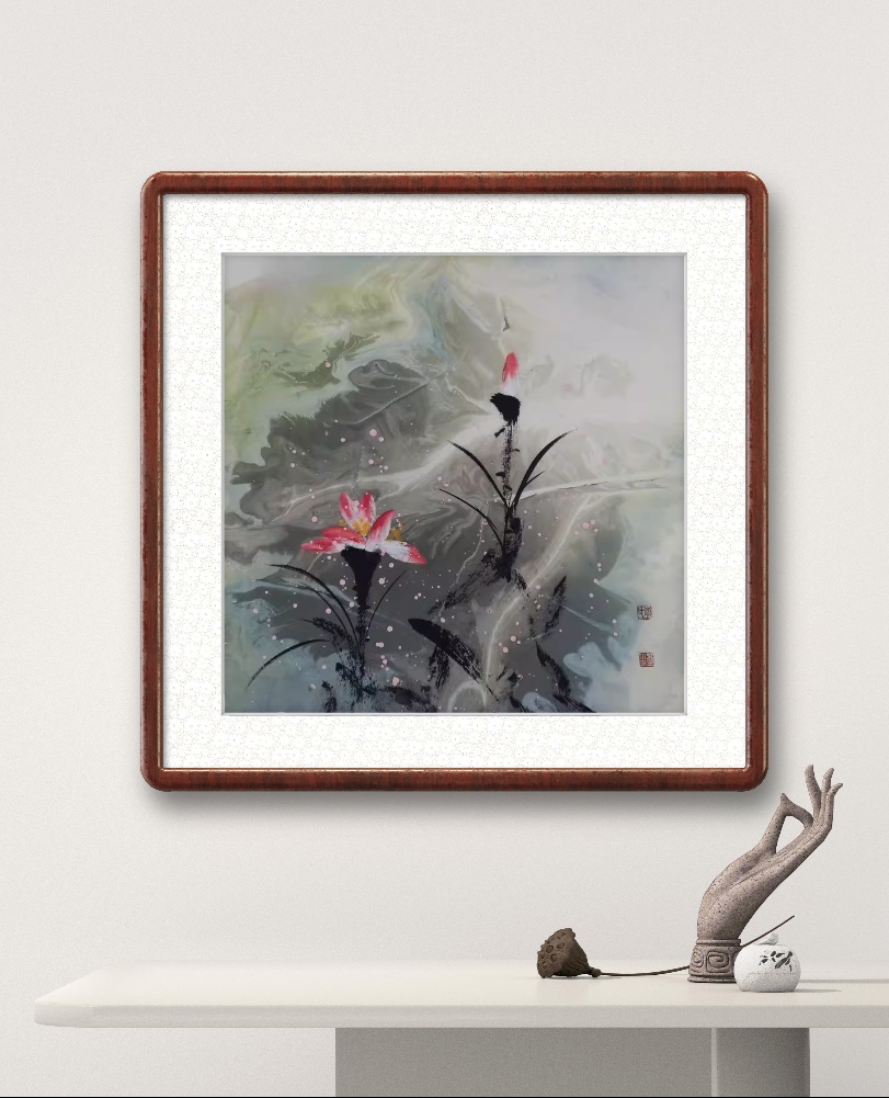 泼墨国画花鸟荷花莲花手绘字画客厅办公室装饰画李墨川四尺斗方GG