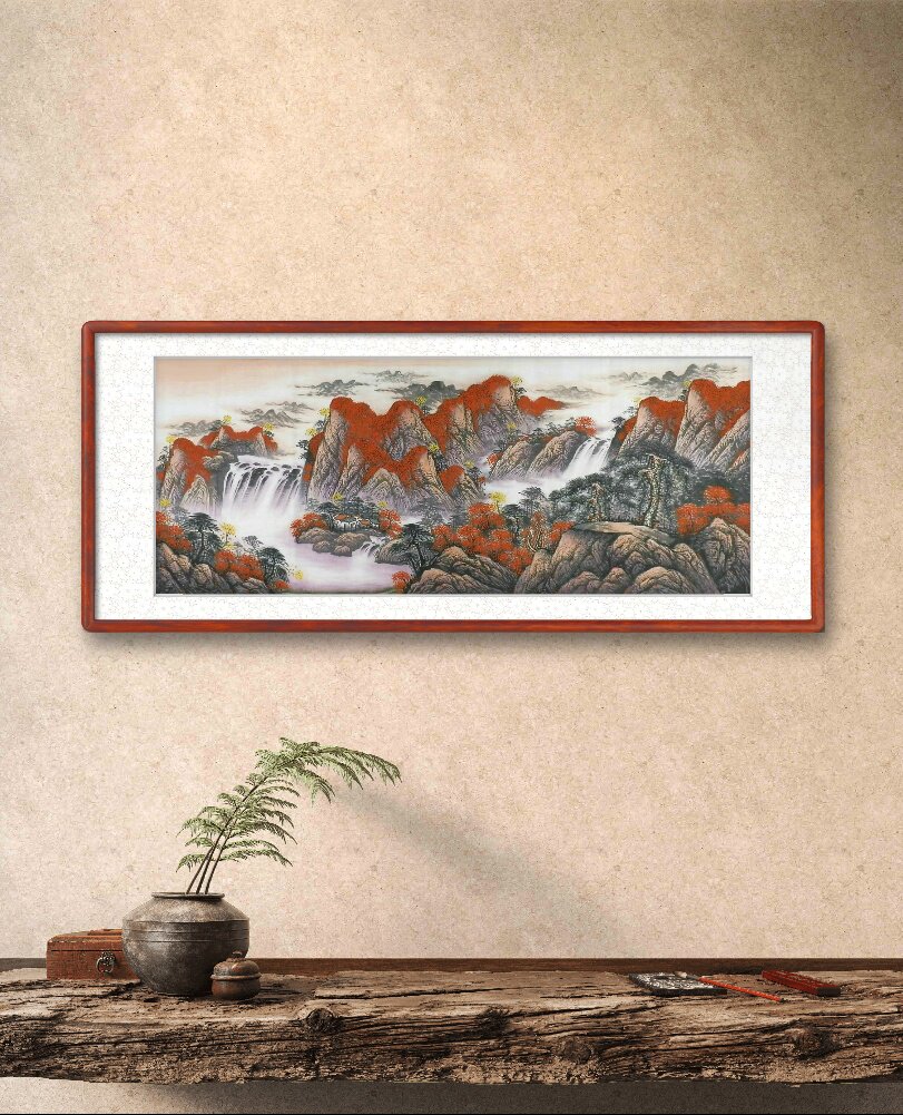 山水画鸿运当头聚宝盆国画新品纯手绘办公室装饰画小八尺无款GG