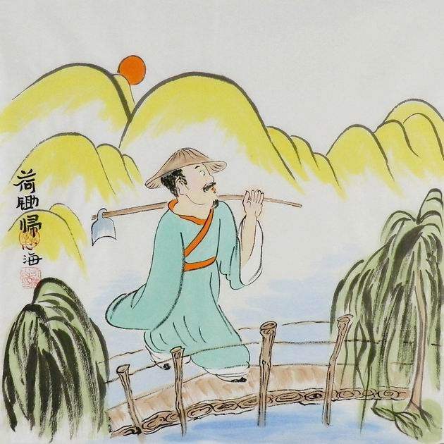 国画装饰画人物画手绘字画心海居士三尺斗方农耕文化农家乐Z4 GG