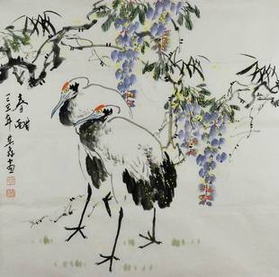 国画花鸟画紫藤纯手绘字画中式客厅装饰画 马其鑫四尺斗方三尺GG
