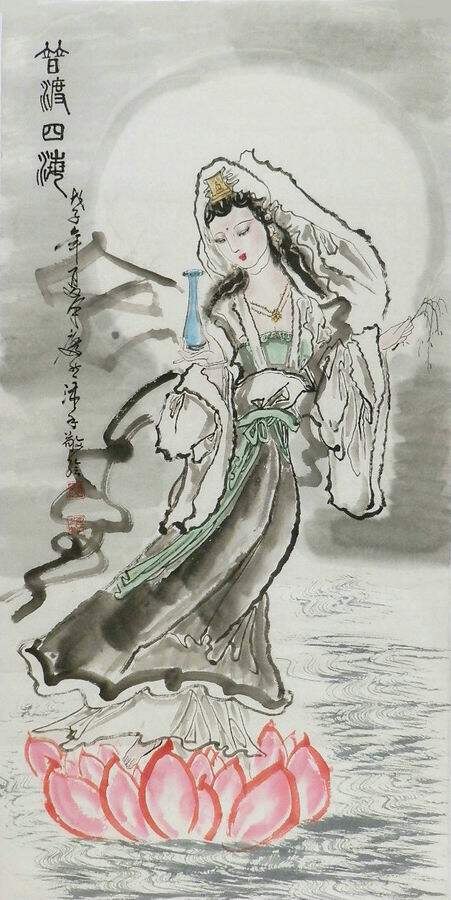 国画人物画仕女貂婵观音菩萨手绘字画客厅装饰画冯庆然三尺100GG