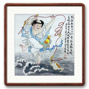 刘海戏金蟾画和合二圣国画财神画像心海居士纯手绘三尺四尺斗方GG