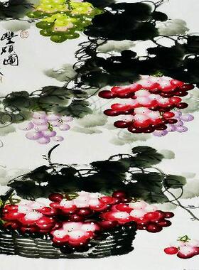 平民画院手绘字画餐厅装饰画YE072621毕常盛三尺国画花鸟 葡萄100