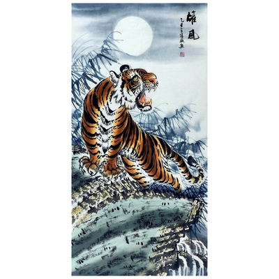 手绘上山虎下山虎国画中式装饰画办公室客厅三尺四尺张威100GG136