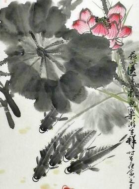 100纯手绘字画中式客厅办公室装饰画牛源三尺写意国画六九鱼图EGG