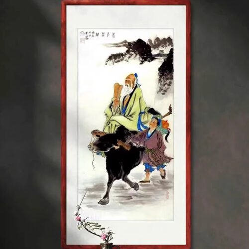 纯手绘国画装饰画老子出关道家画