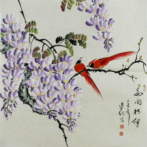 纯手绘国画装饰画客厅紫藤办公室