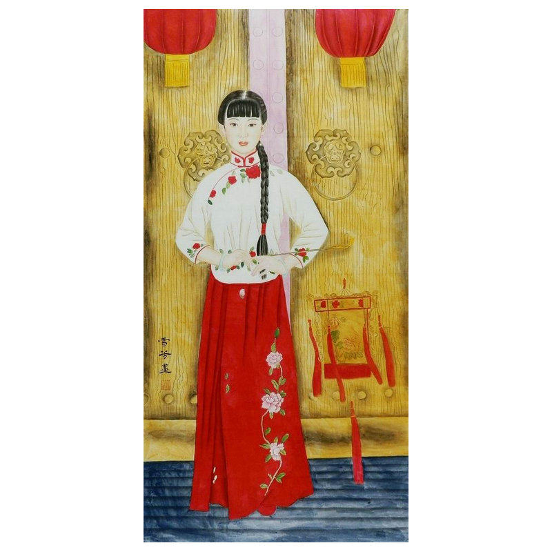 工笔画国画装饰画纯手绘客厅卧室顾雪芳四尺人物仕女美女136GG