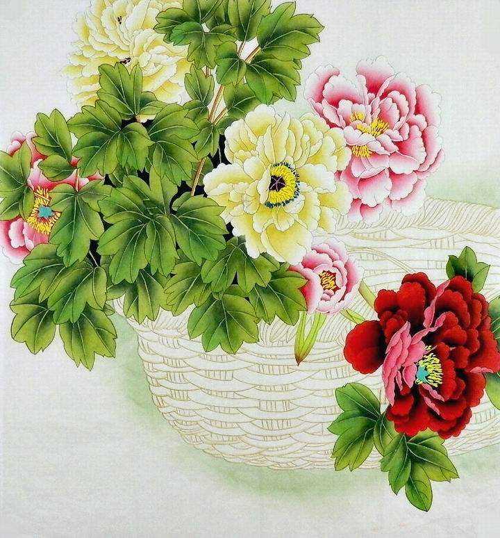 工笔画无款国画纯手绘字画客厅办公室装饰画四尺斗方花鸟牡丹GG